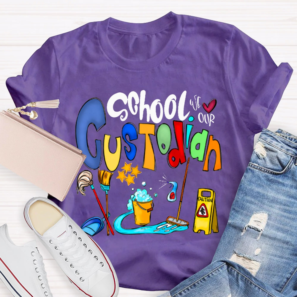School Custodian Colorful Font Printing T-shirt