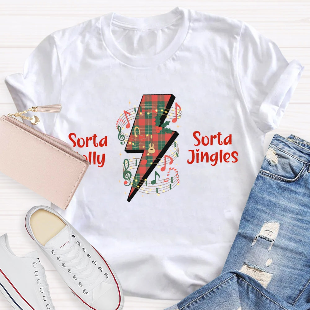 Sorta Sorta Jolly Jingles Lightning Stamp And Music Sheet Christmas T-shirt
