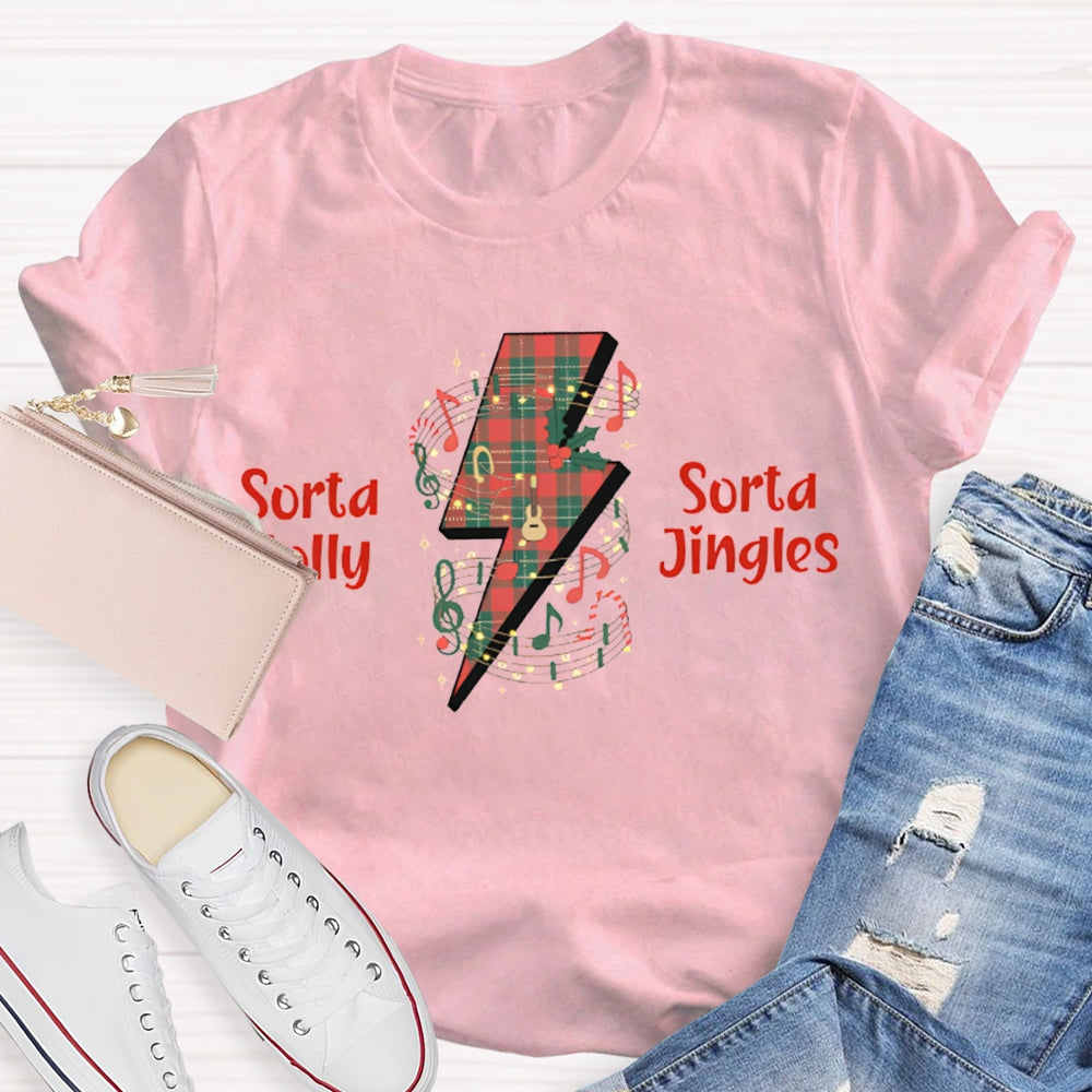Sorta Sorta Jolly Jingles Lightning Stamp And Music Sheet Christmas T-shirt