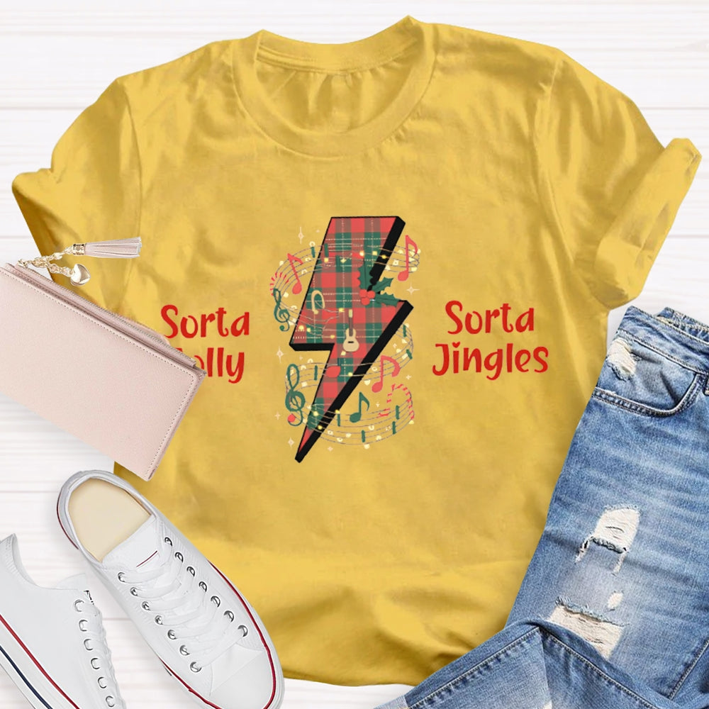 Sorta Sorta Jolly Jingles Lightning Stamp And Music Sheet Christmas T-shirt