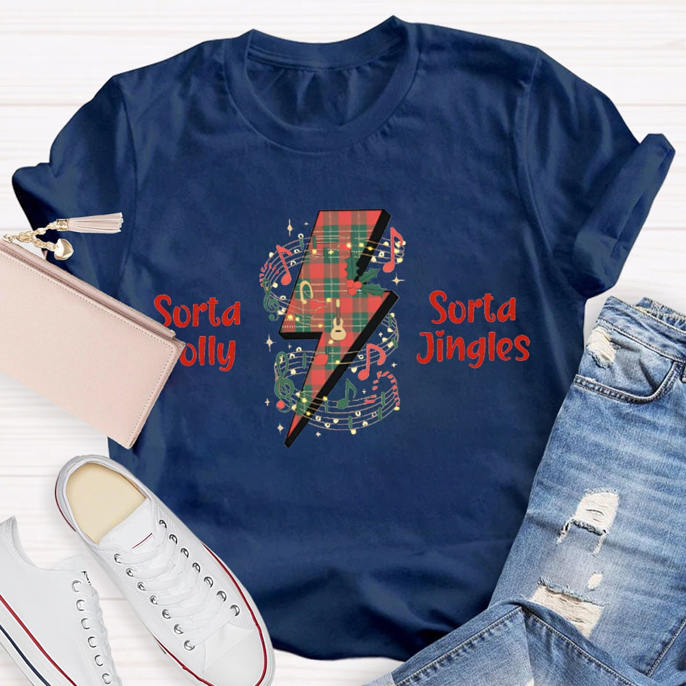 Sorta Sorta Jolly Jingles Lightning Stamp And Music Sheet Christmas T-shirt