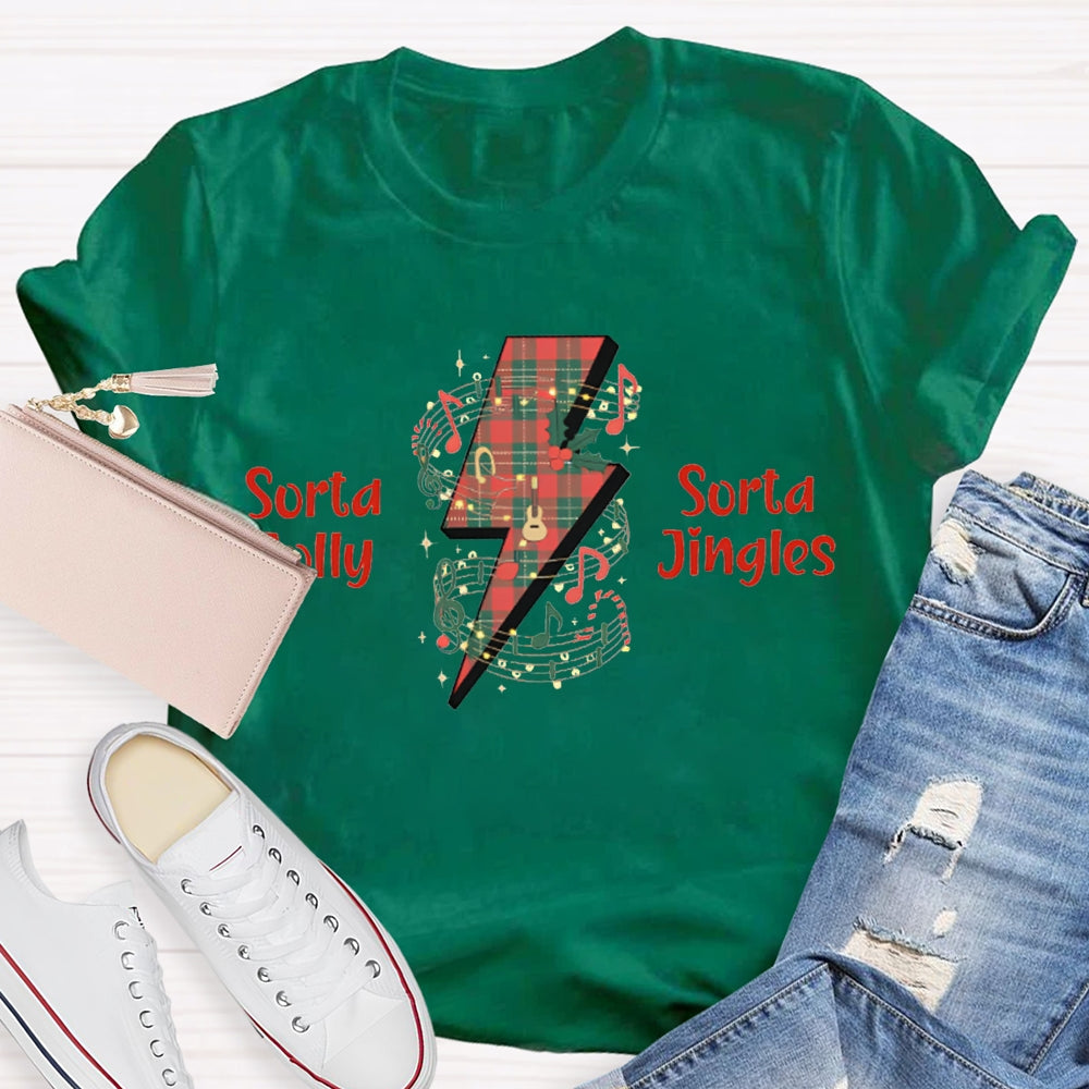 Sorta Sorta Jolly Jingles Lightning Stamp And Music Sheet Christmas T-shirt