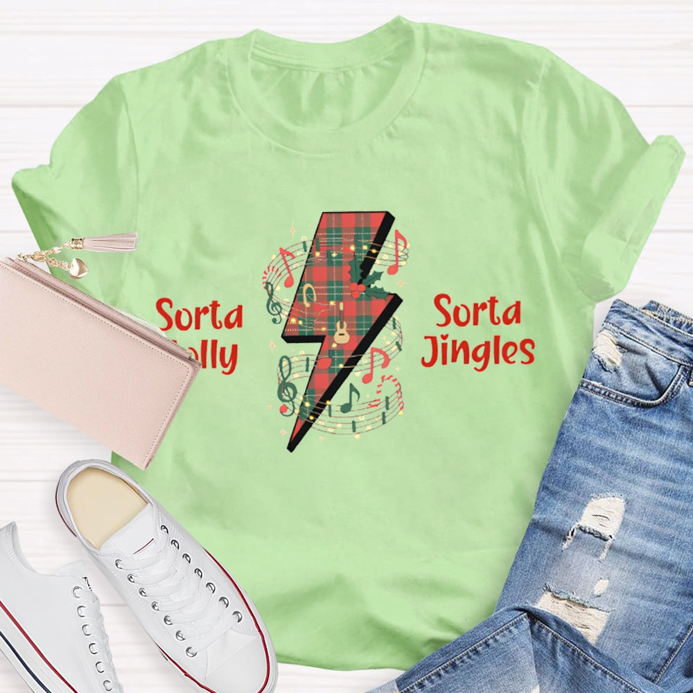 Sorta Sorta Jolly Jingles Lightning Stamp And Music Sheet Christmas T-shirt