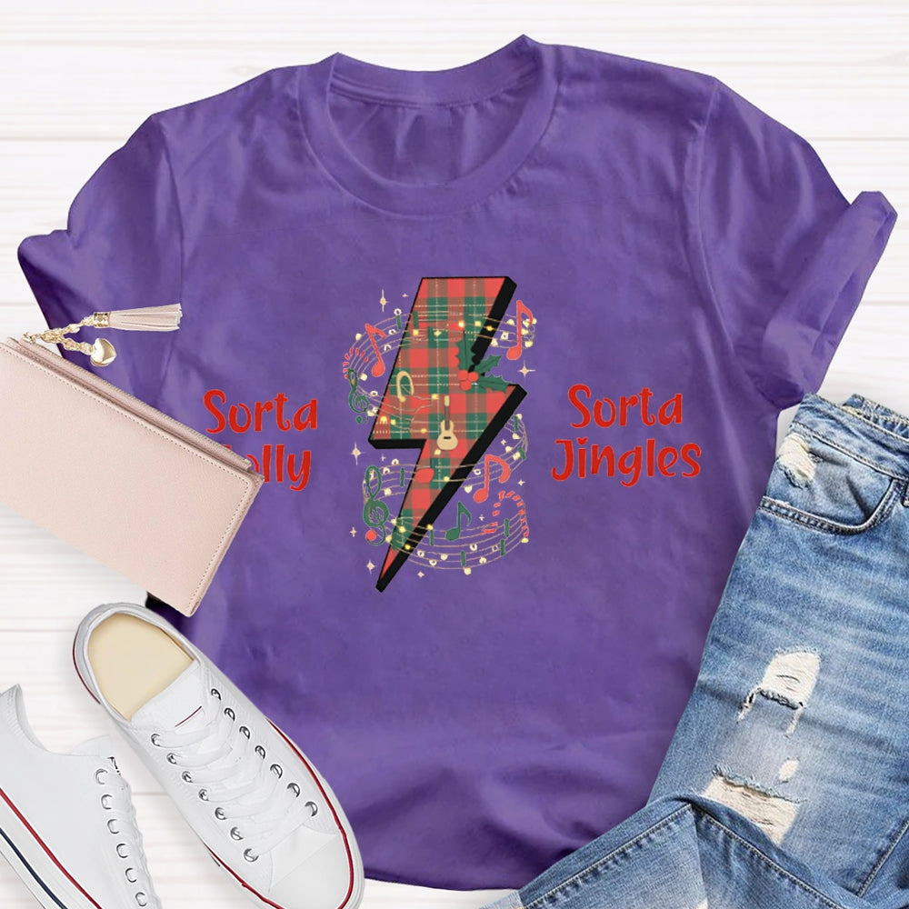 Sorta Sorta Jolly Jingles Lightning Stamp And Music Sheet Christmas T-shirt