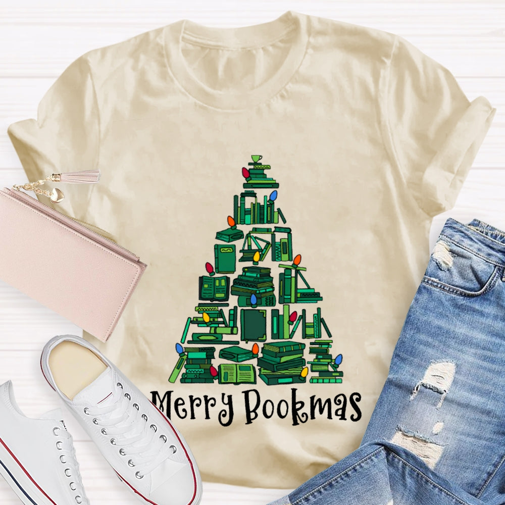 Merry Bookmas Christmas Tree Shaped Books Christmas T-shirt