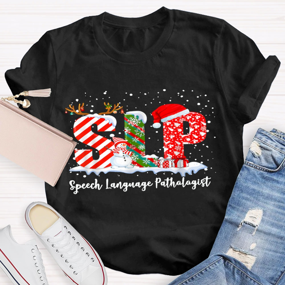 SLP Speech Language Pathologist Snowman Christmas T-shirt