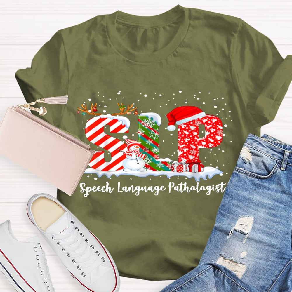 SLP Speech Language Pathologist Snowman Christmas T-shirt