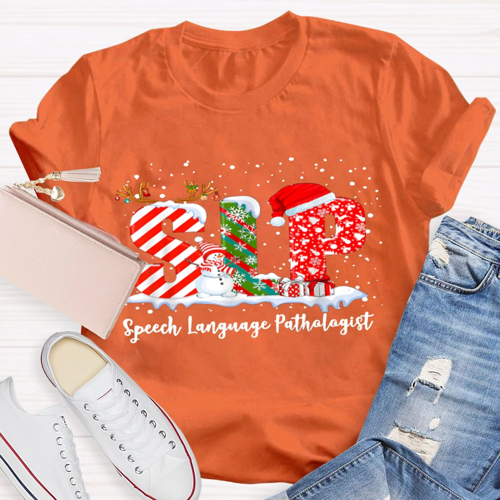 SLP Speech Language Pathologist Snowman Christmas T-shirt