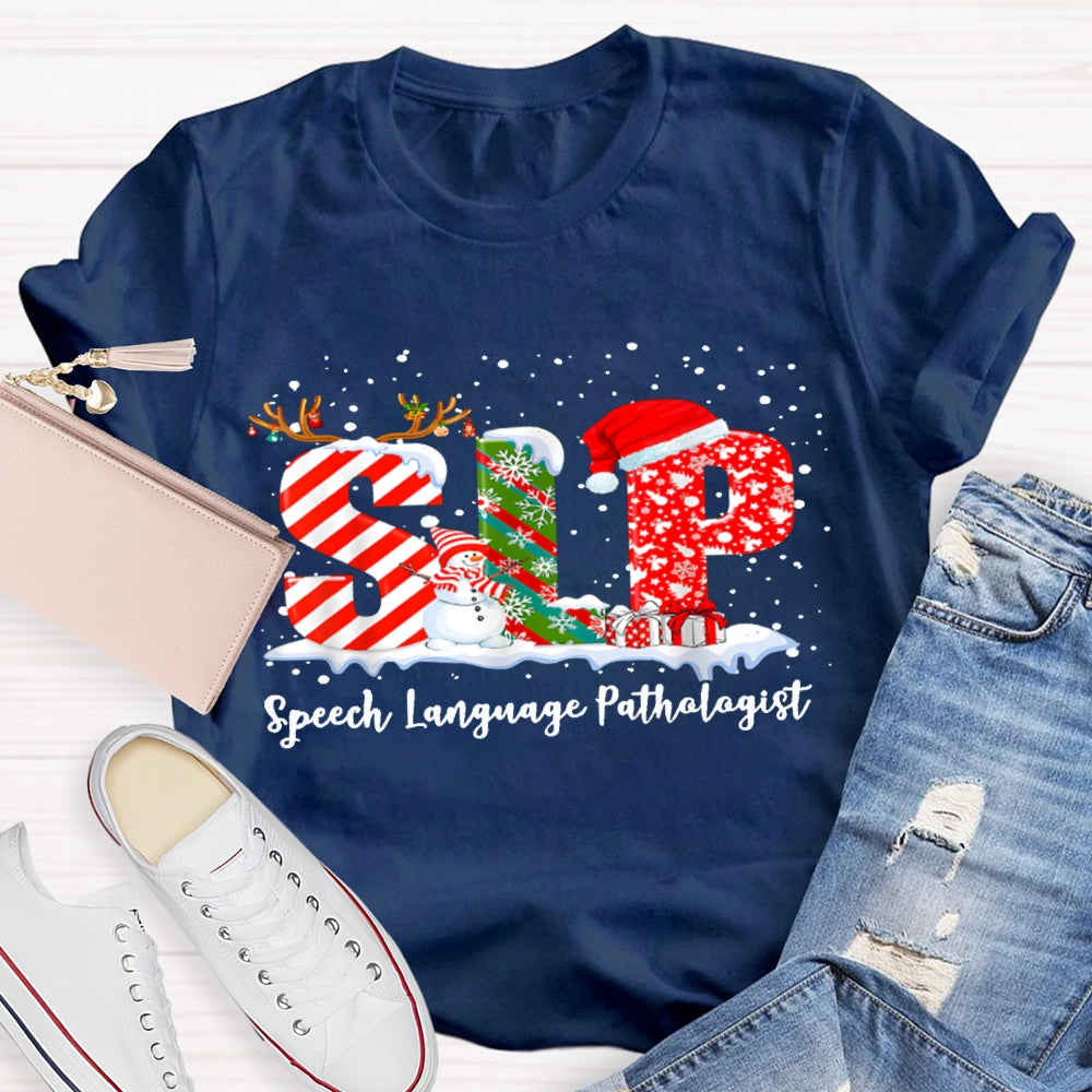 SLP Speech Language Pathologist Snowman Christmas T-shirt