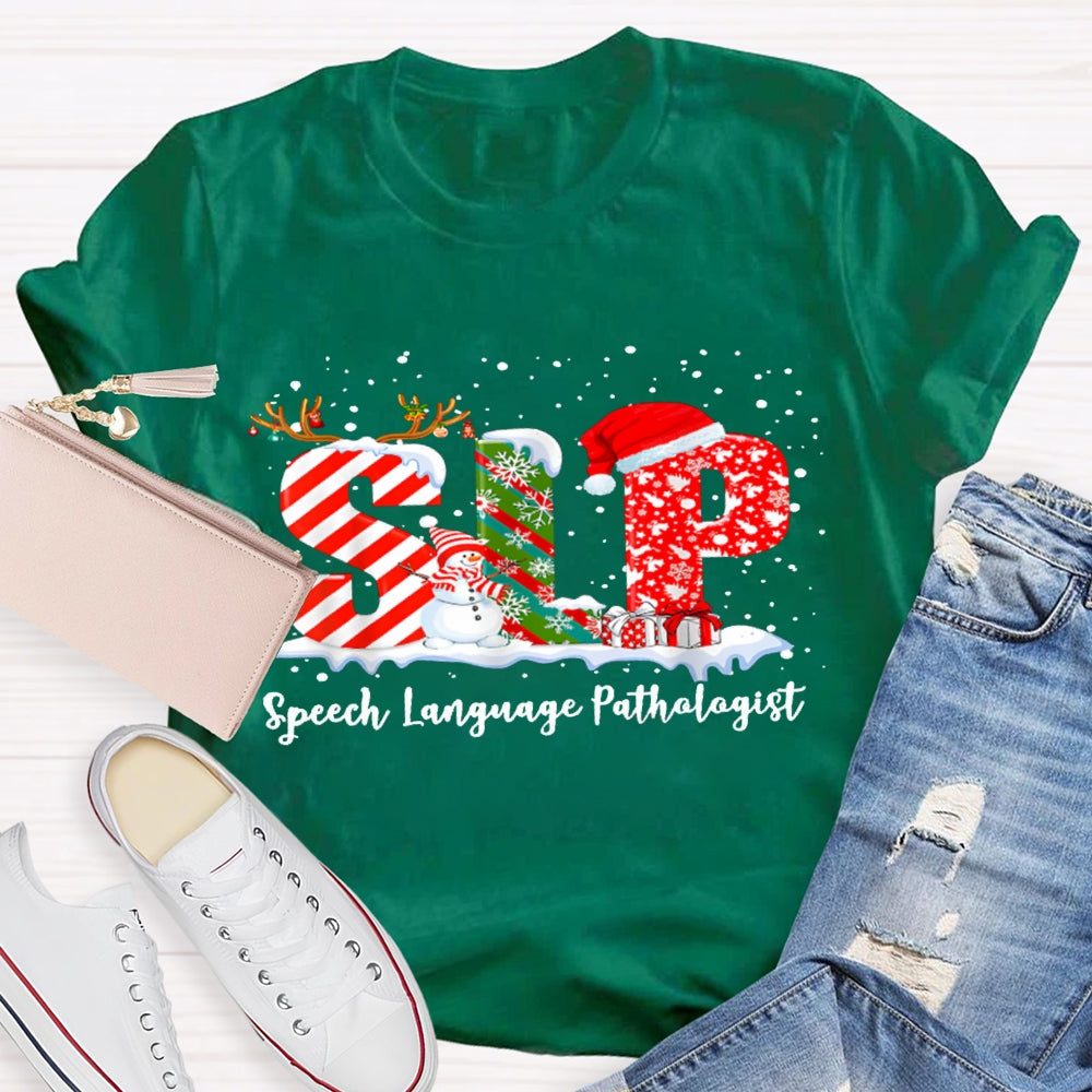 SLP Speech Language Pathologist Snowman Christmas T-shirt