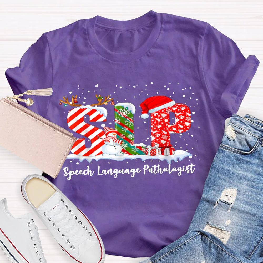 SLP Speech Language Pathologist Snowman Christmas T-shirt
