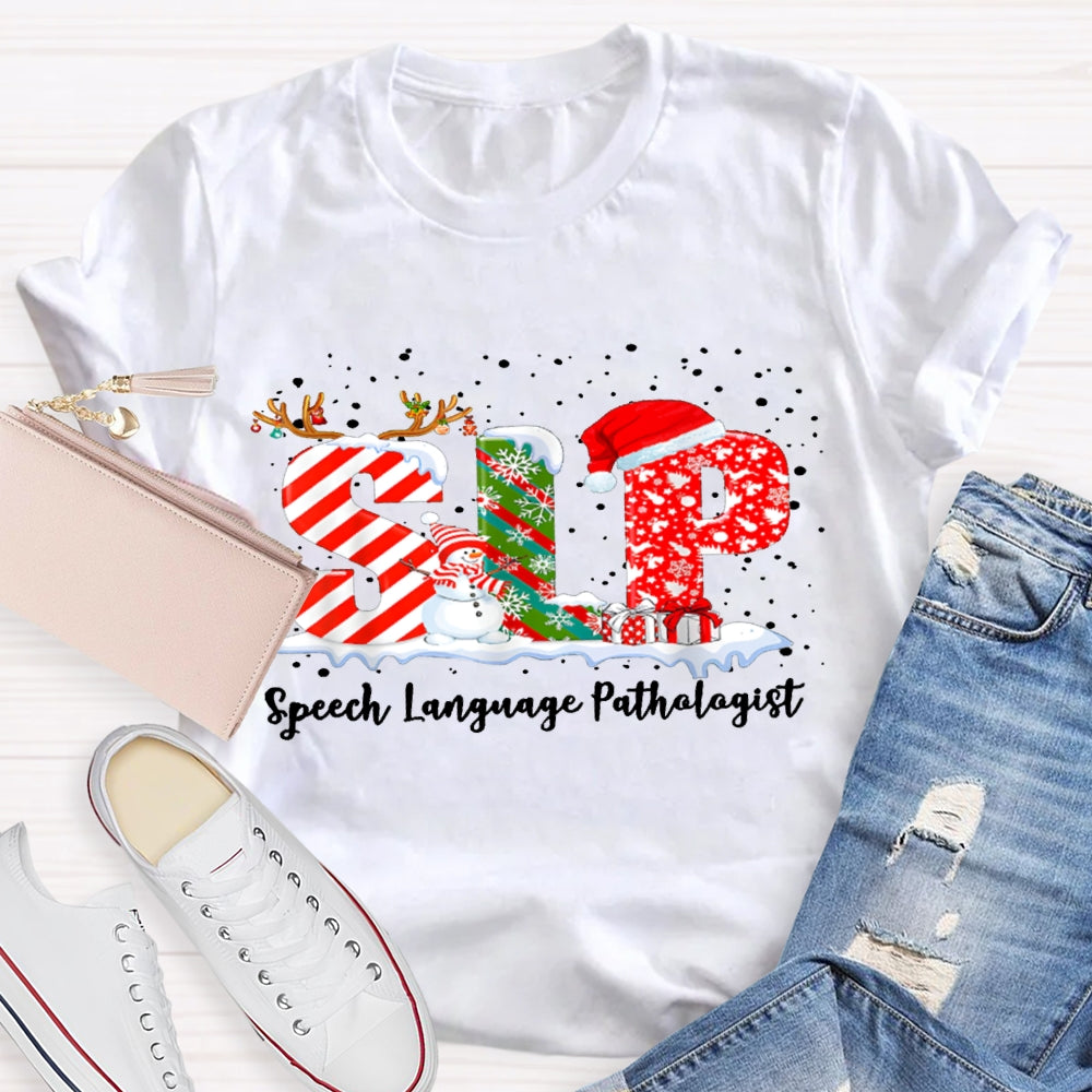 SLP Speech Language Pathologist Snowman Christmas T-shirt