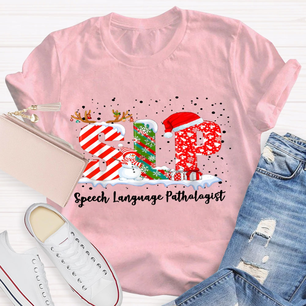SLP Speech Language Pathologist Snowman Christmas T-shirt