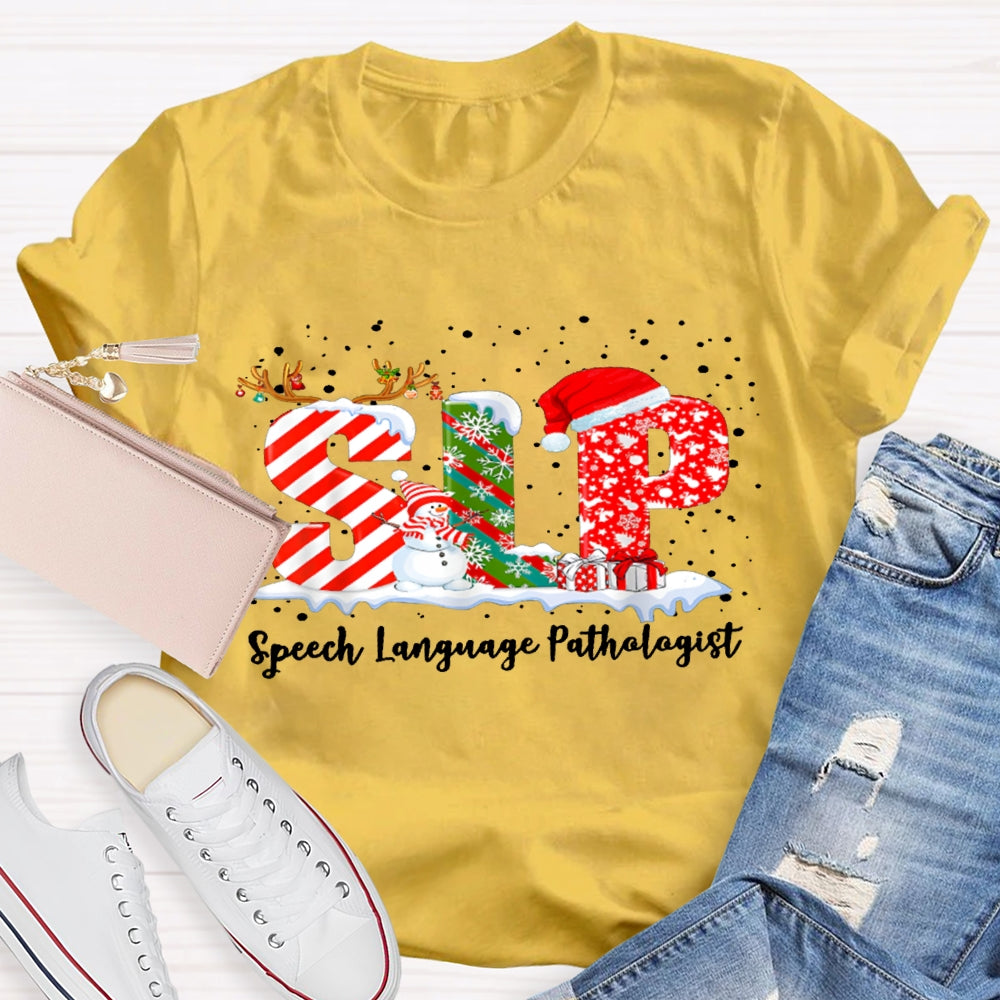 SLP Speech Language Pathologist Snowman Christmas T-shirt