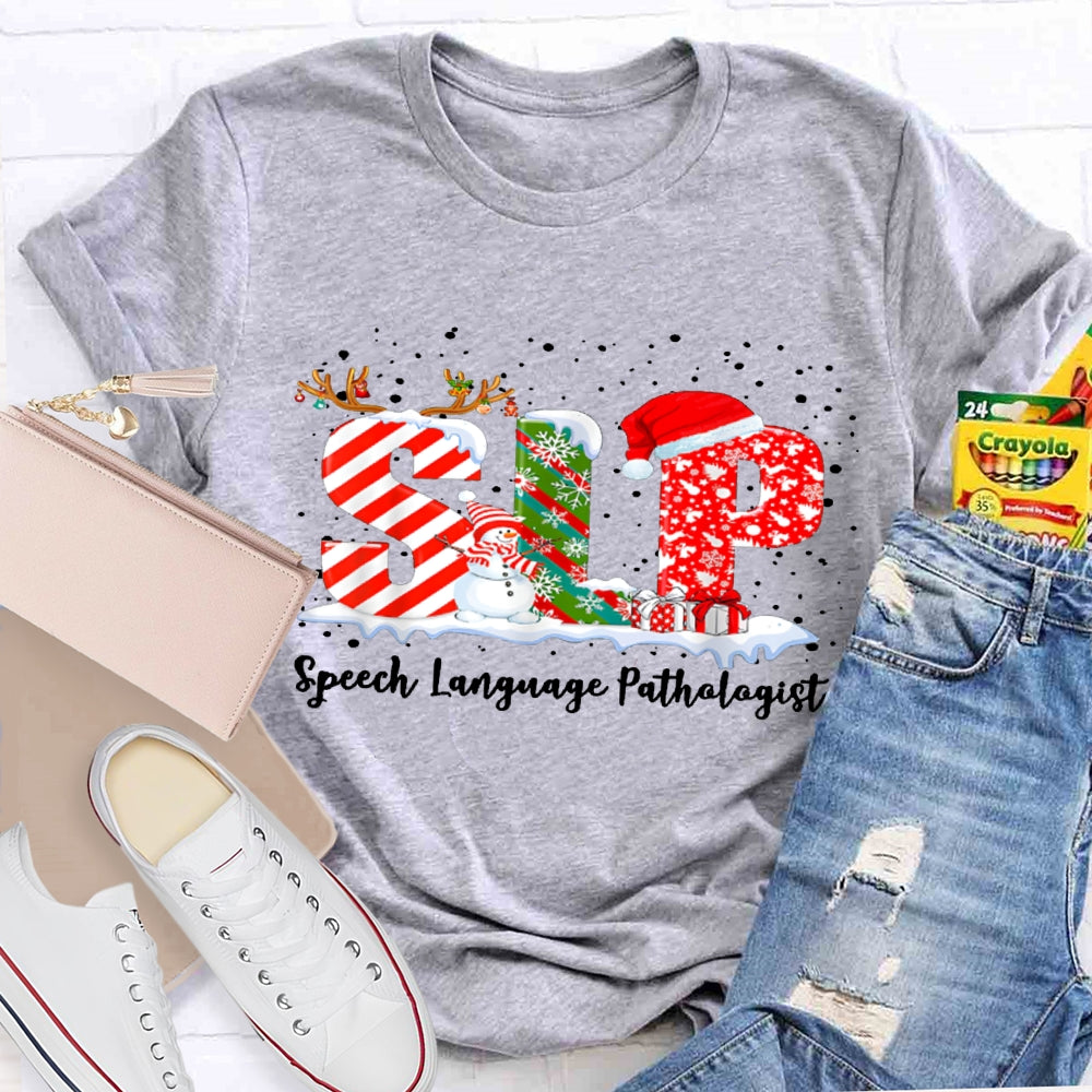 SLP Speech Language Pathologist Snowman Christmas T-shirt