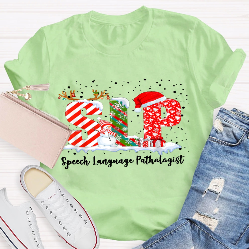 SLP Speech Language Pathologist Snowman Christmas T-shirt