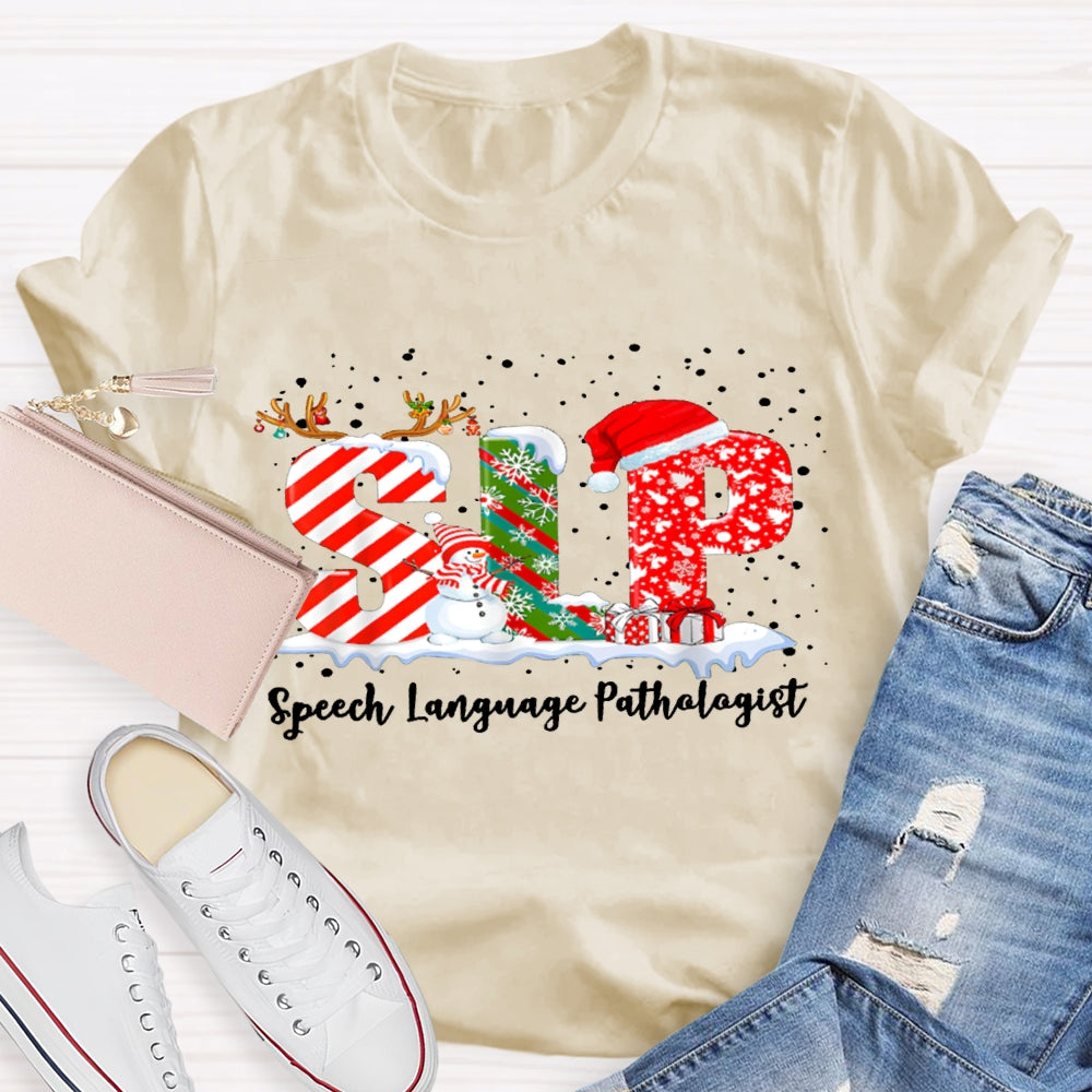 SLP Speech Language Pathologist Snowman Christmas T-shirt