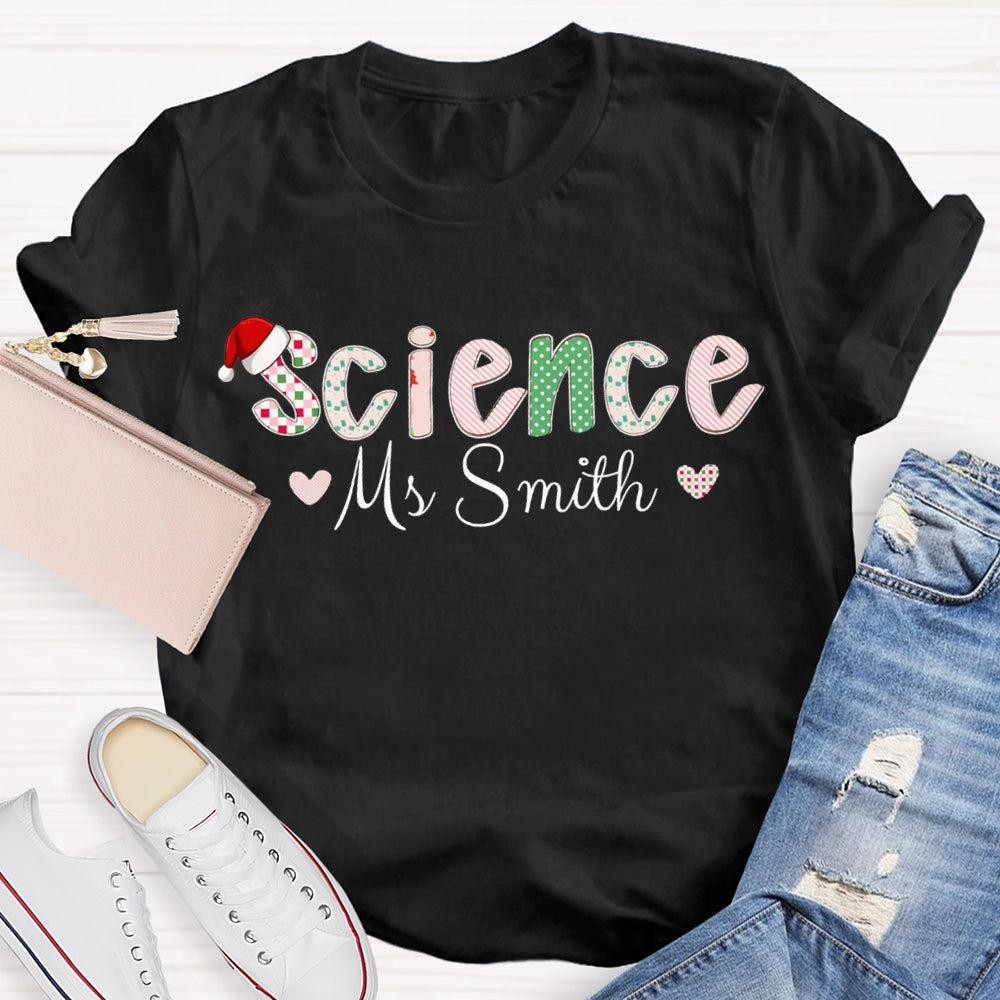 Personalized Name Science Teacher Little Heart Christmas T-shirt