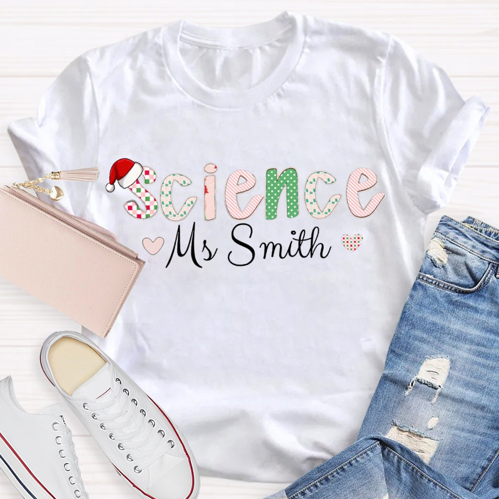 Personalized Name Science Teacher Little Heart Christmas T-shirt