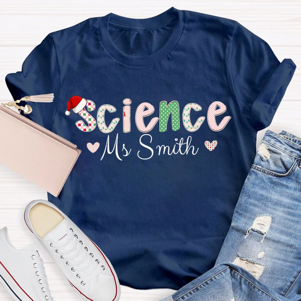 Personalized Name Science Teacher Little Heart Christmas T-shirt