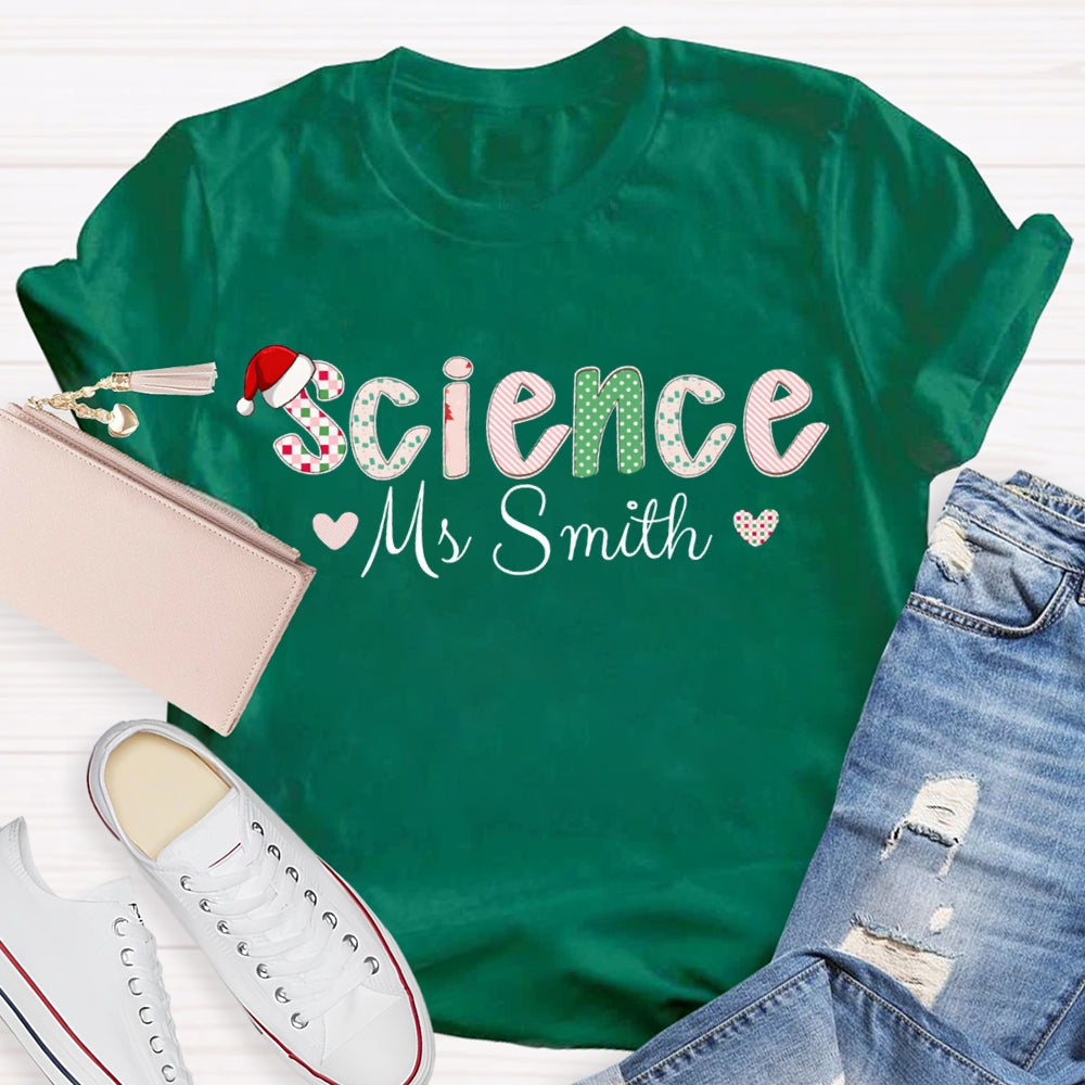 Personalized Name Science Teacher Little Heart Christmas T-shirt
