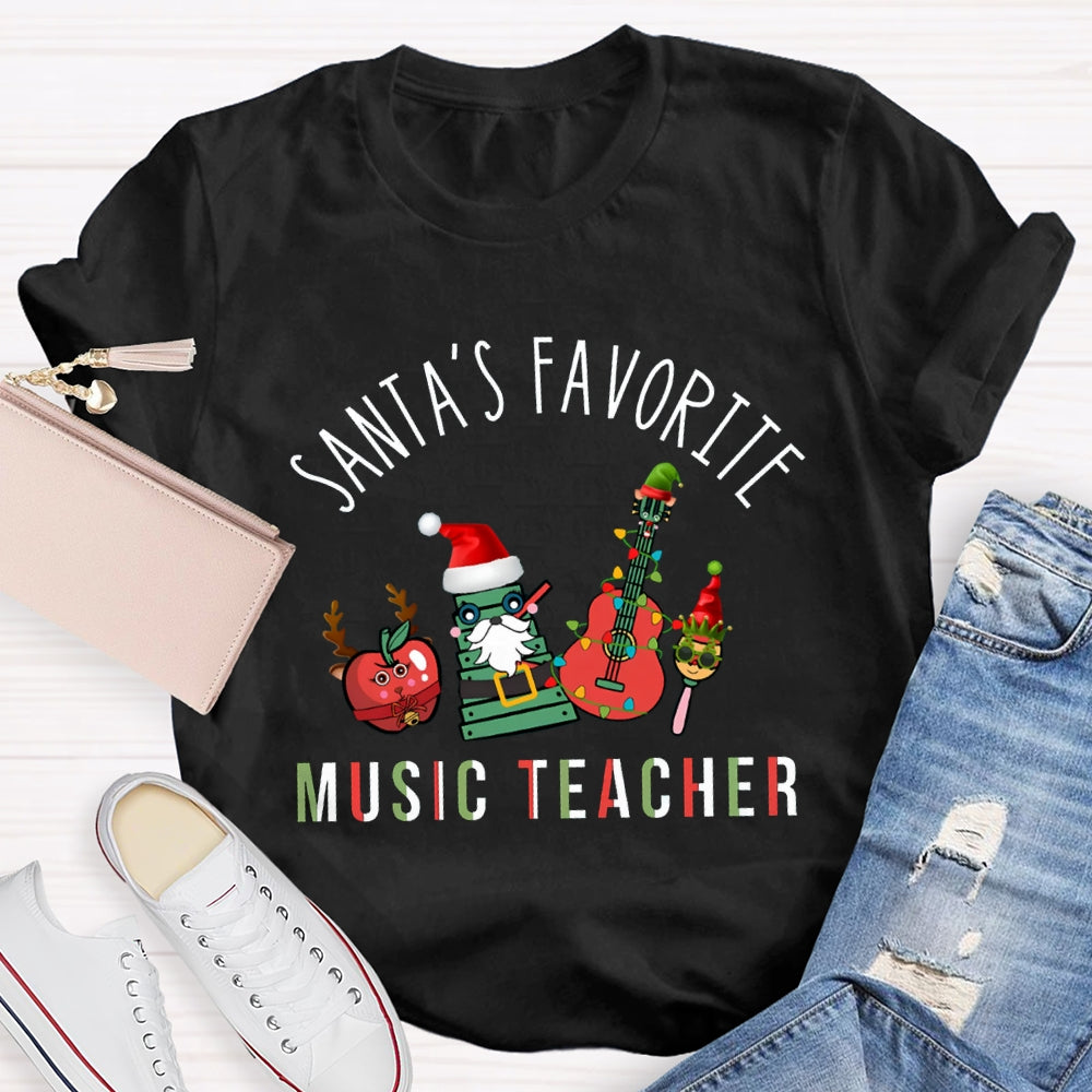 Santa'S Favorite Music Teacher Christmas Musical Instruments Christmas T-shirt