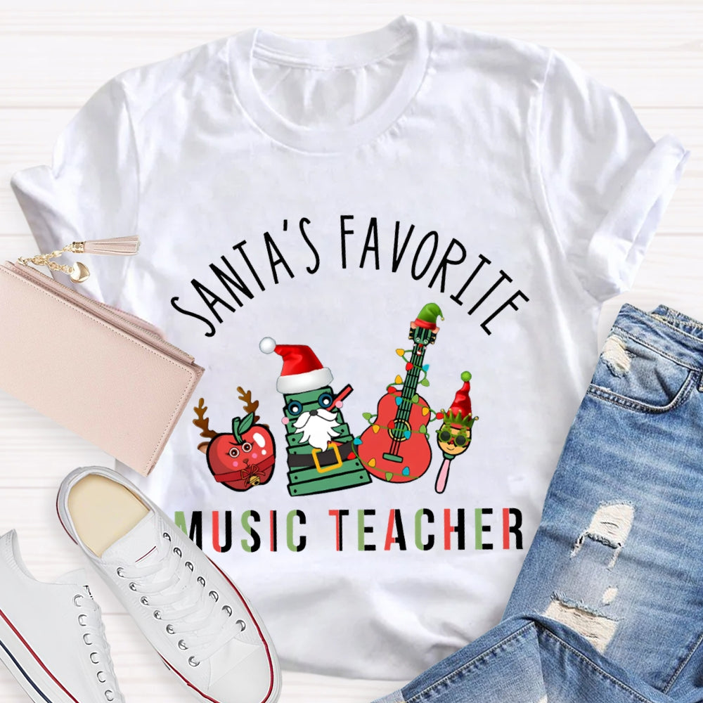 Santa'S Favorite Music Teacher Christmas Musical Instruments Christmas T-shirt