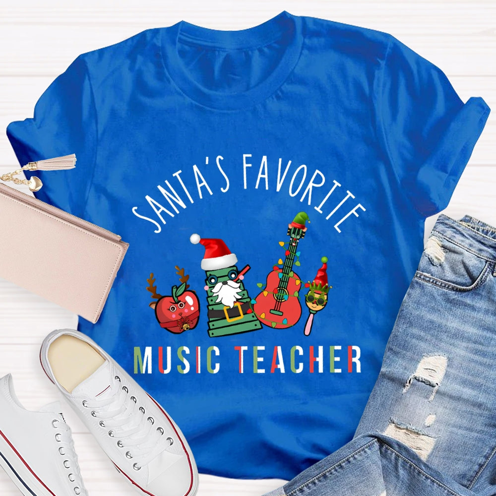 Santa'S Favorite Music Teacher Christmas Musical Instruments Christmas T-shirt