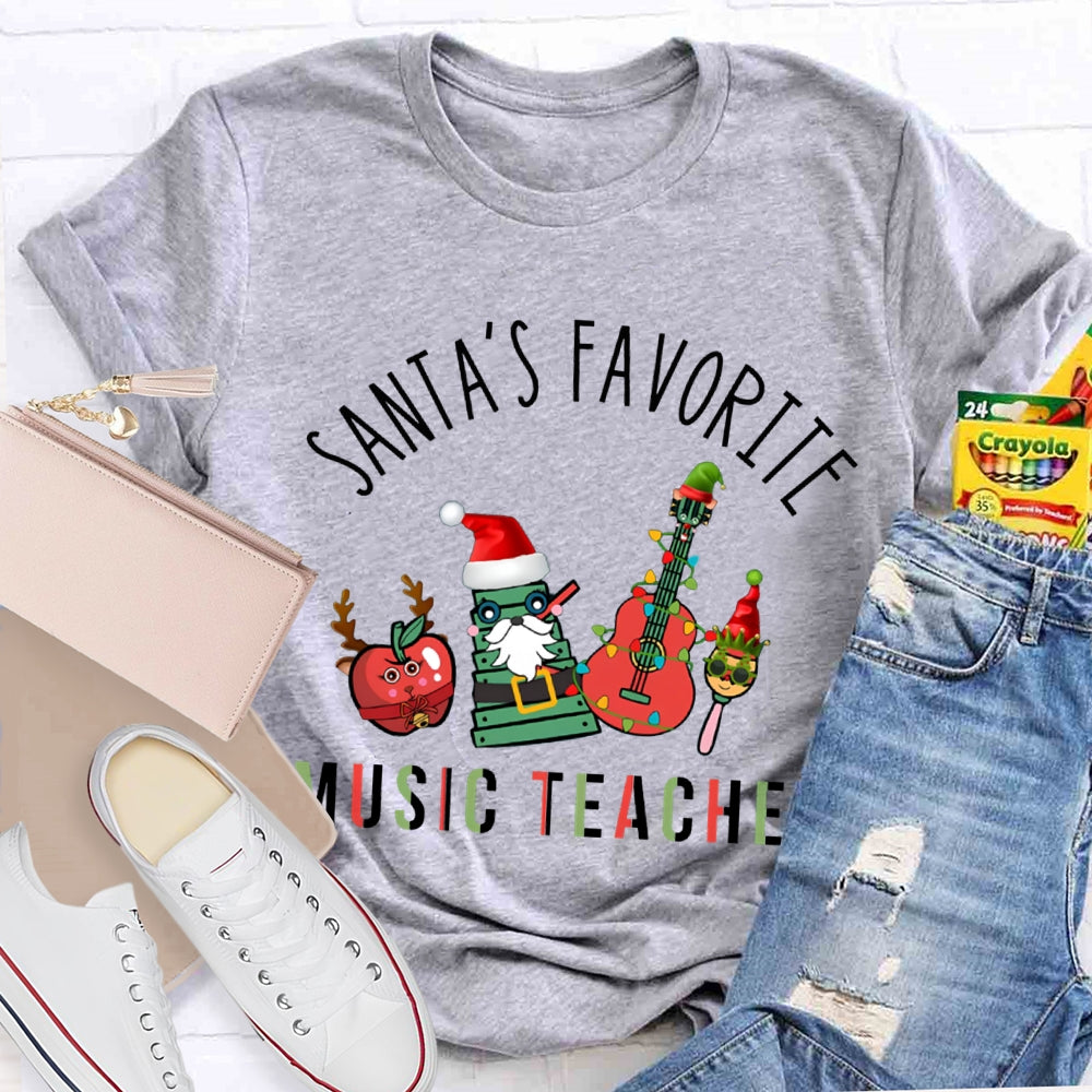Santa'S Favorite Music Teacher Christmas Musical Instruments Christmas T-shirt