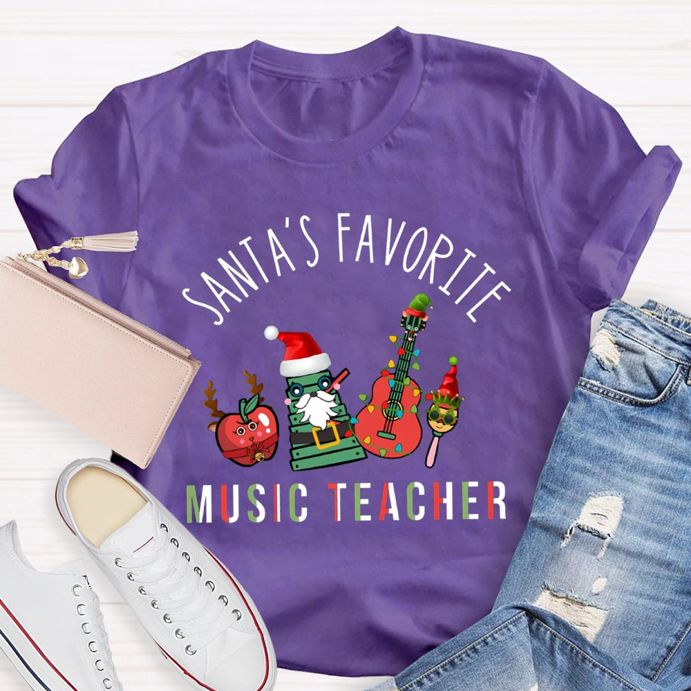 Santa'S Favorite Music Teacher Christmas Musical Instruments Christmas T-shirt