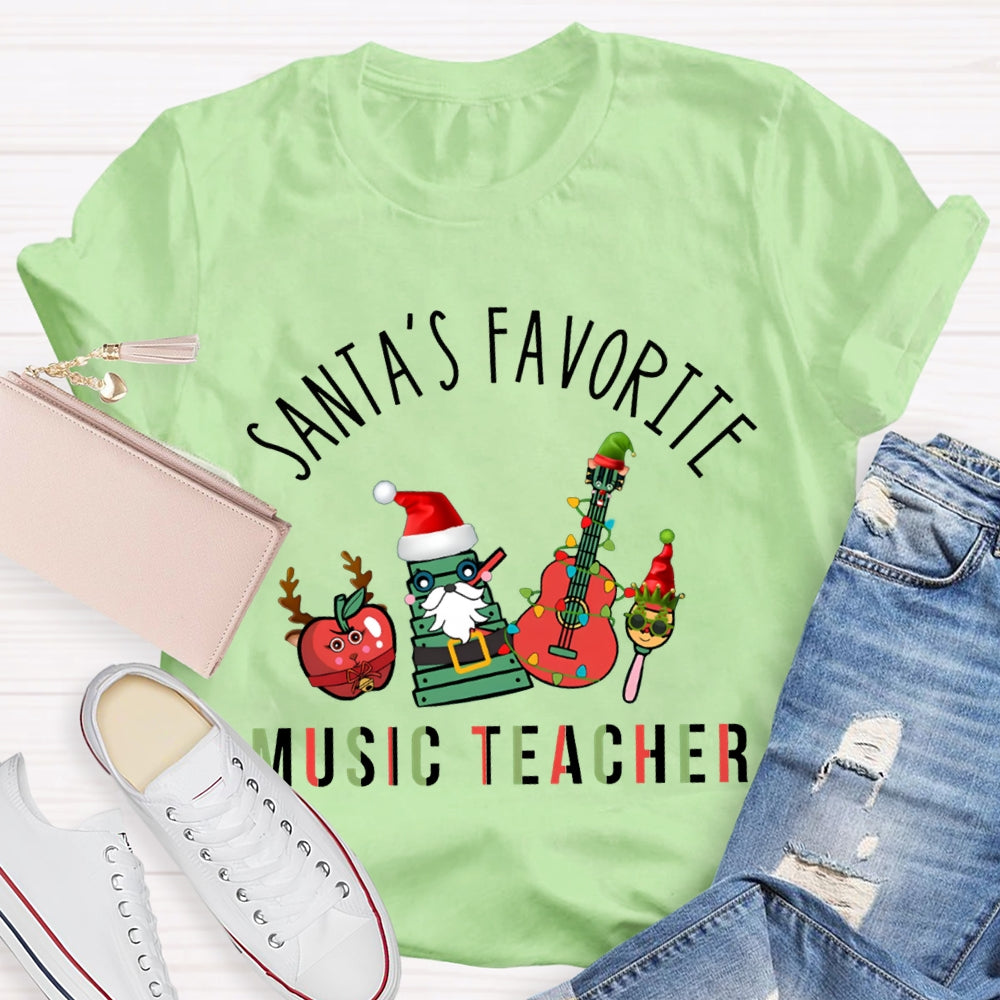 Santa'S Favorite Music Teacher Christmas Musical Instruments Christmas T-shirt