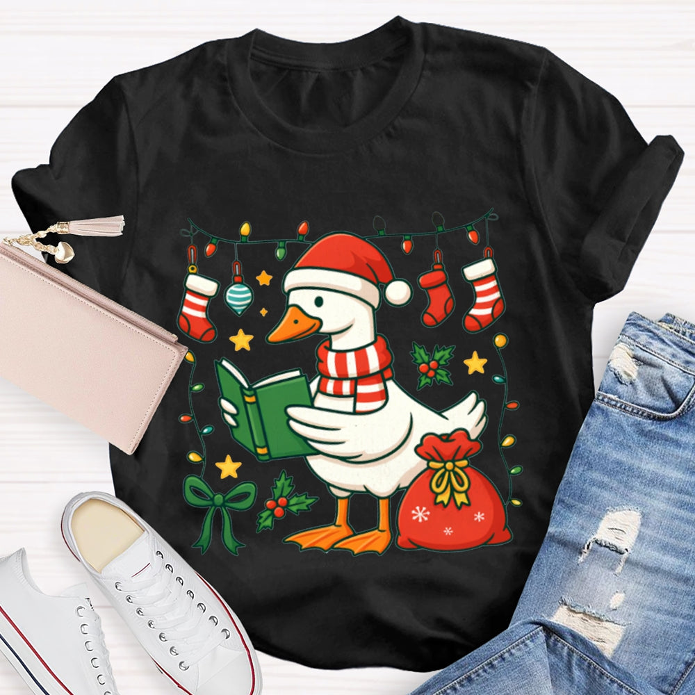 Christmas Goose Reading A Book T-shirt