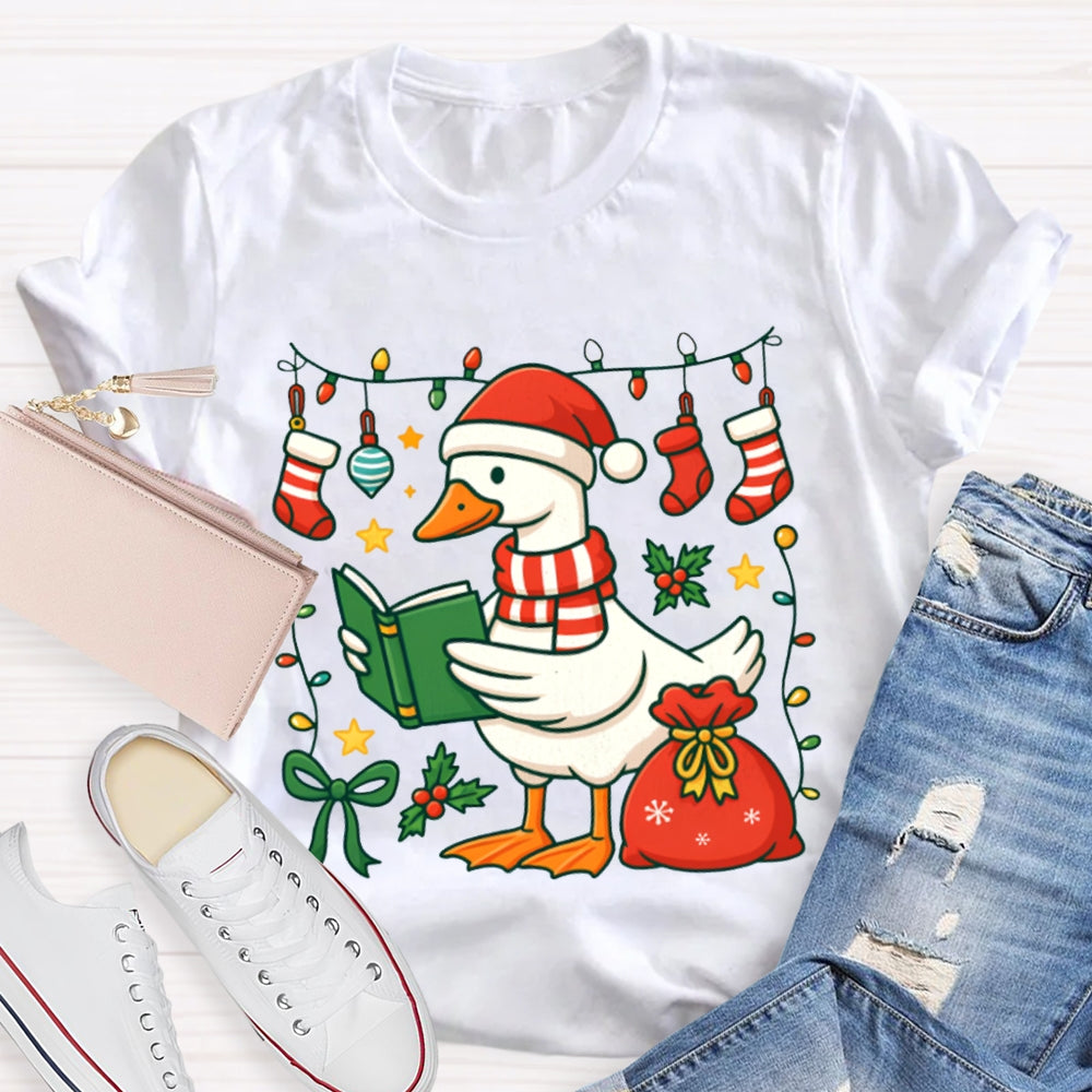 Christmas Goose Reading A Book T-shirt