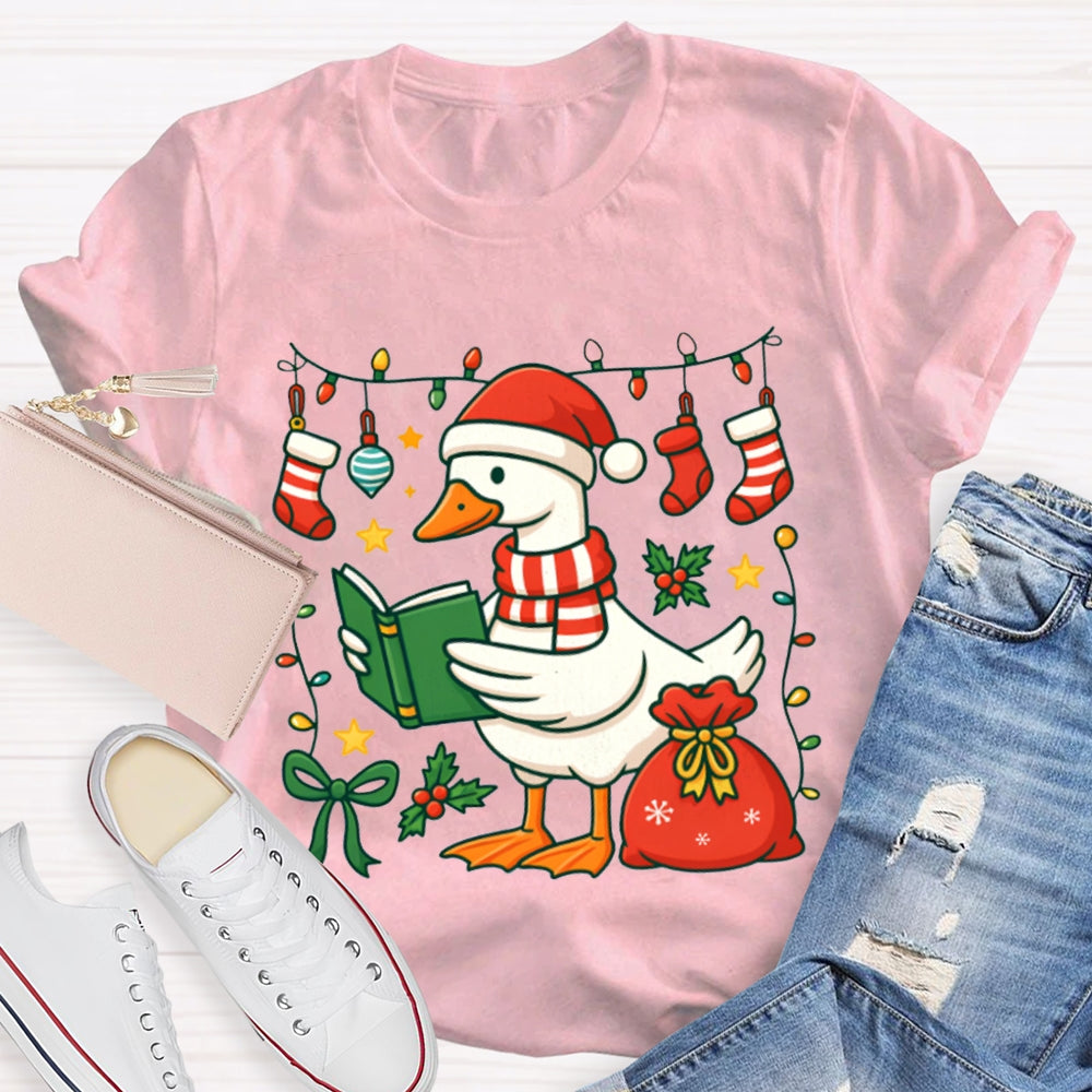 Christmas Goose Reading A Book T-shirt