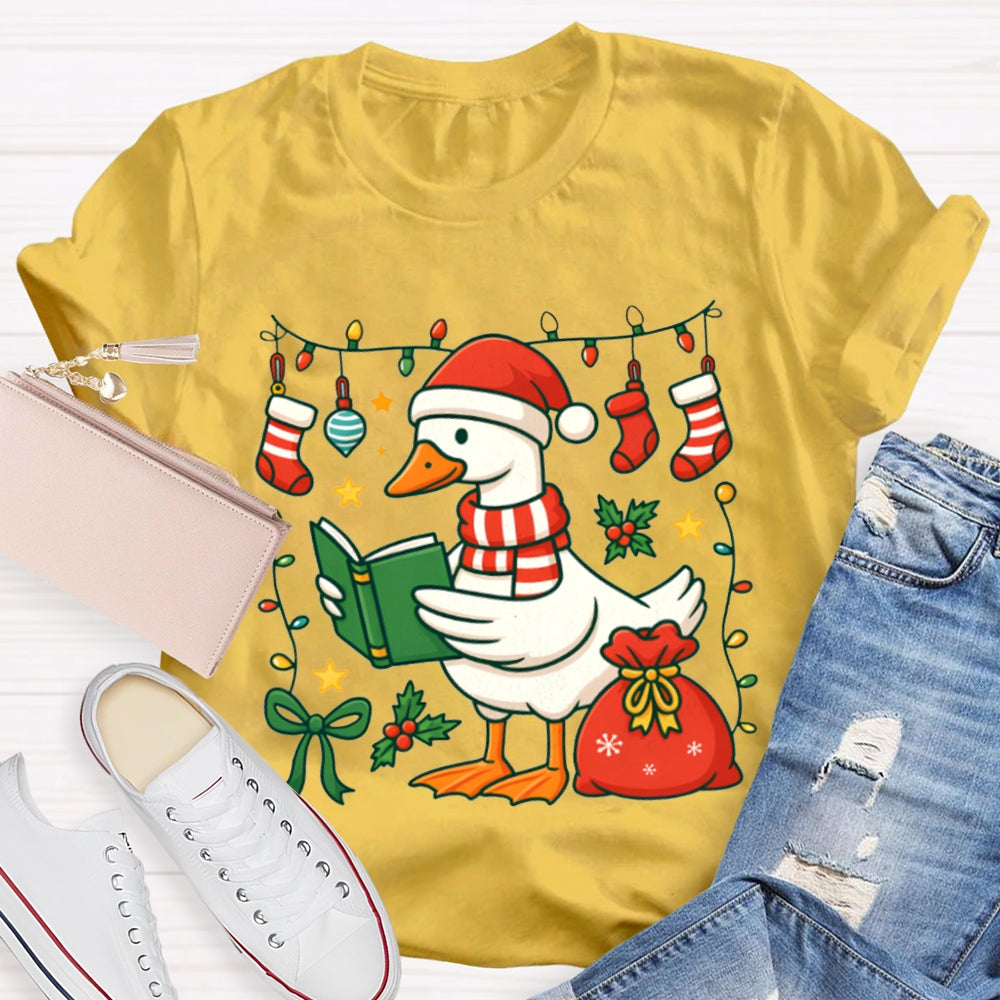 Christmas Goose Reading A Book T-shirt