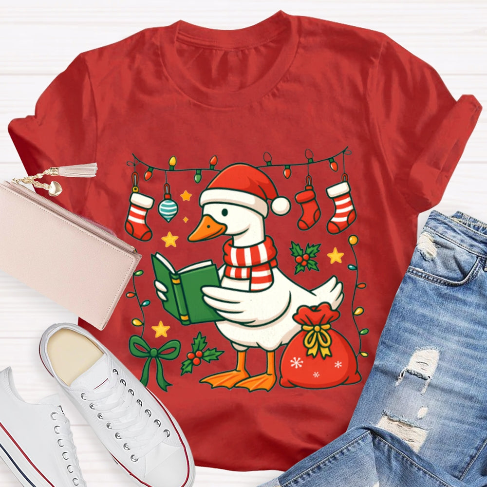 Christmas Goose Reading A Book T-shirt