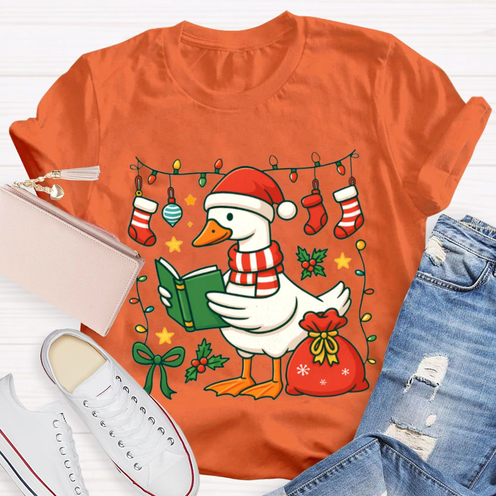 Christmas Goose Reading A Book T-shirt