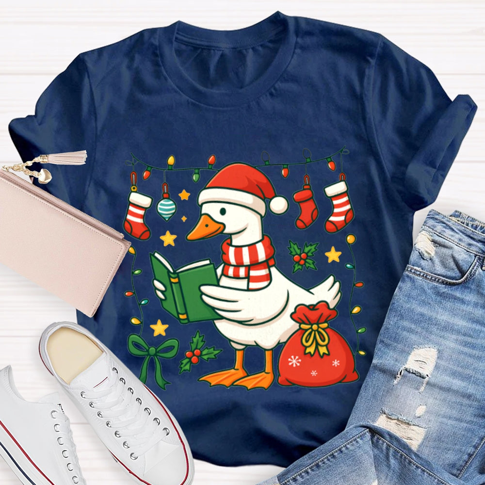 Christmas Goose Reading A Book T-shirt