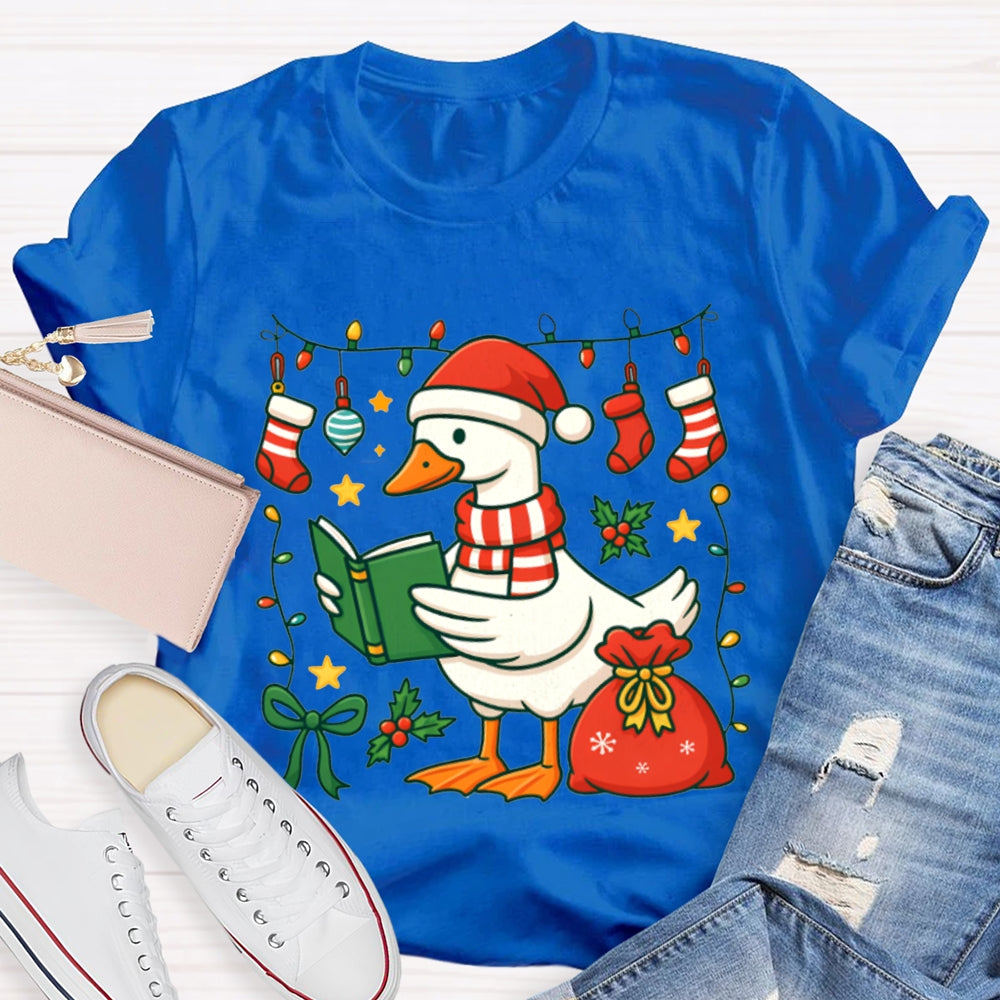 Christmas Goose Reading A Book T-shirt