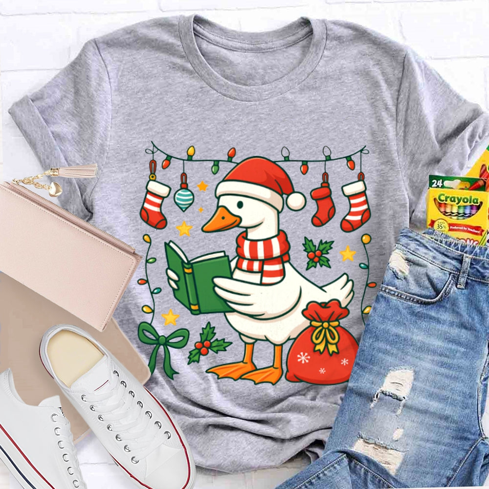 Christmas Goose Reading A Book T-shirt