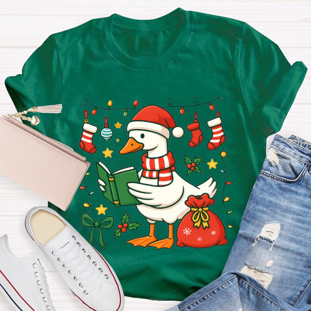 Christmas Goose Reading A Book T-shirt