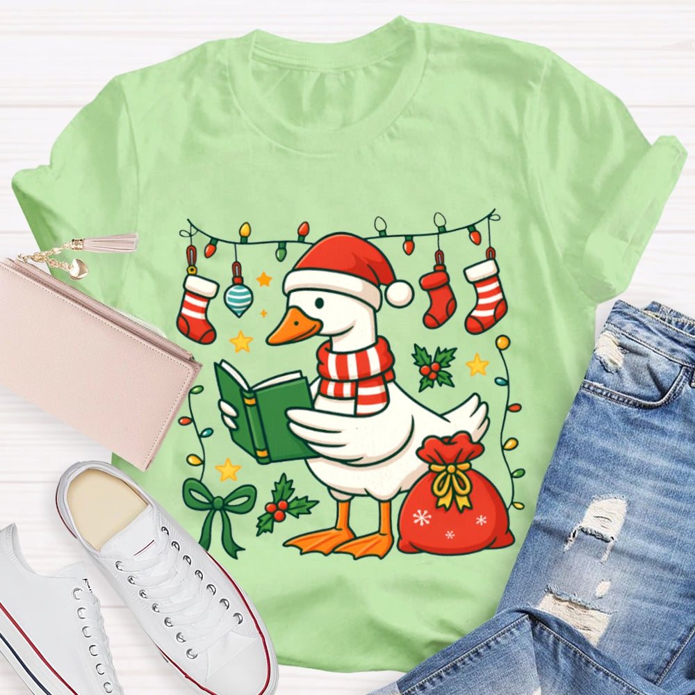 Christmas Goose Reading A Book T-shirt