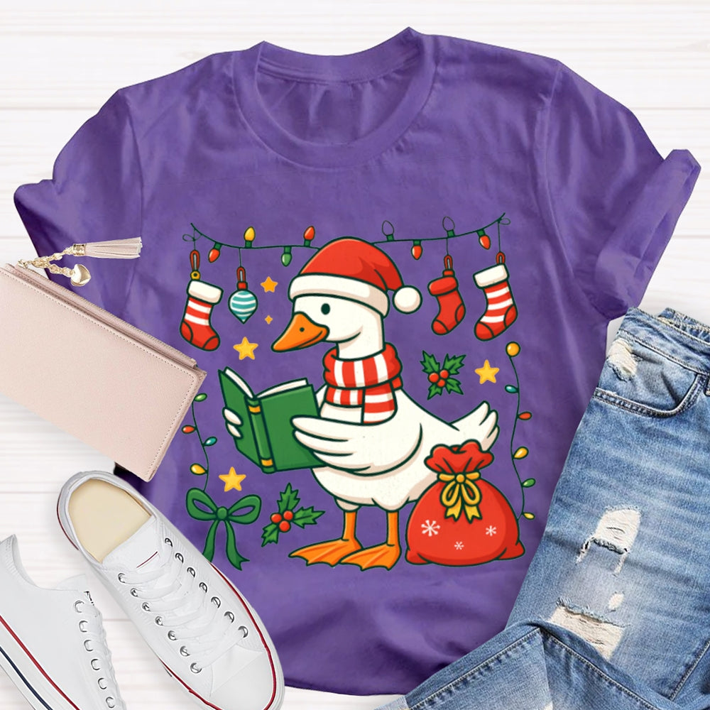 Christmas Goose Reading A Book T-shirt