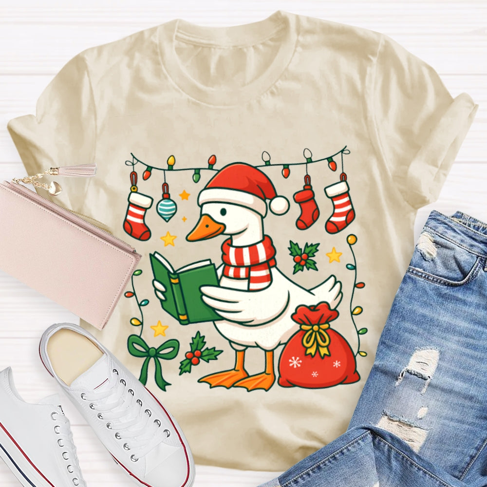 Christmas Goose Reading A Book T-shirt