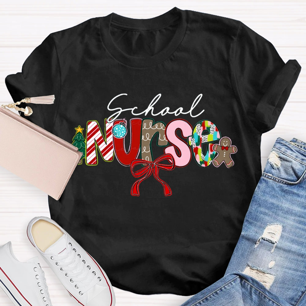 School Nurse Bow Christmas T-shirt