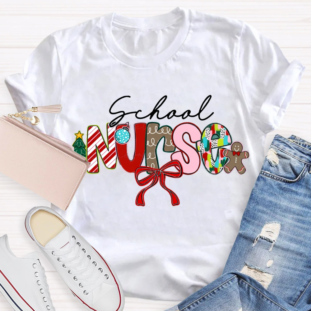 School Nurse Bow Christmas T-shirt