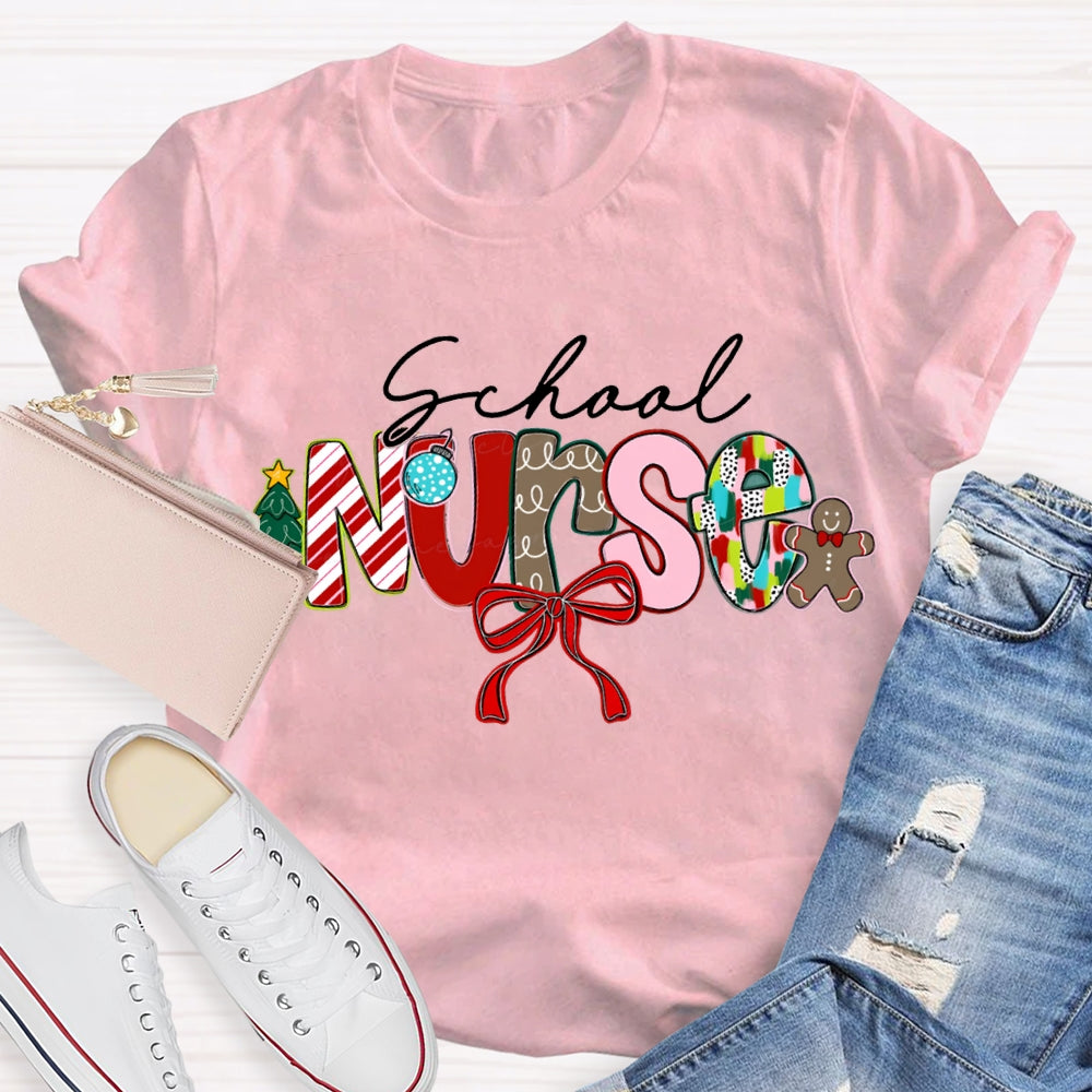 School Nurse Bow Christmas T-shirt