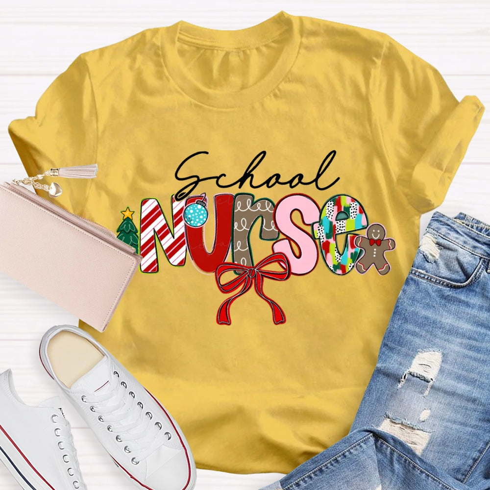 School Nurse Bow Christmas T-shirt