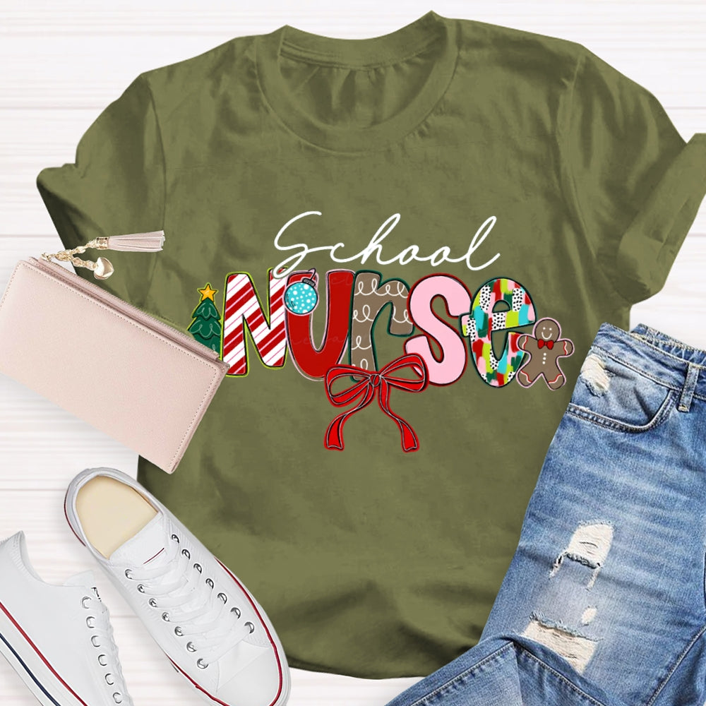 School Nurse Bow Christmas T-shirt