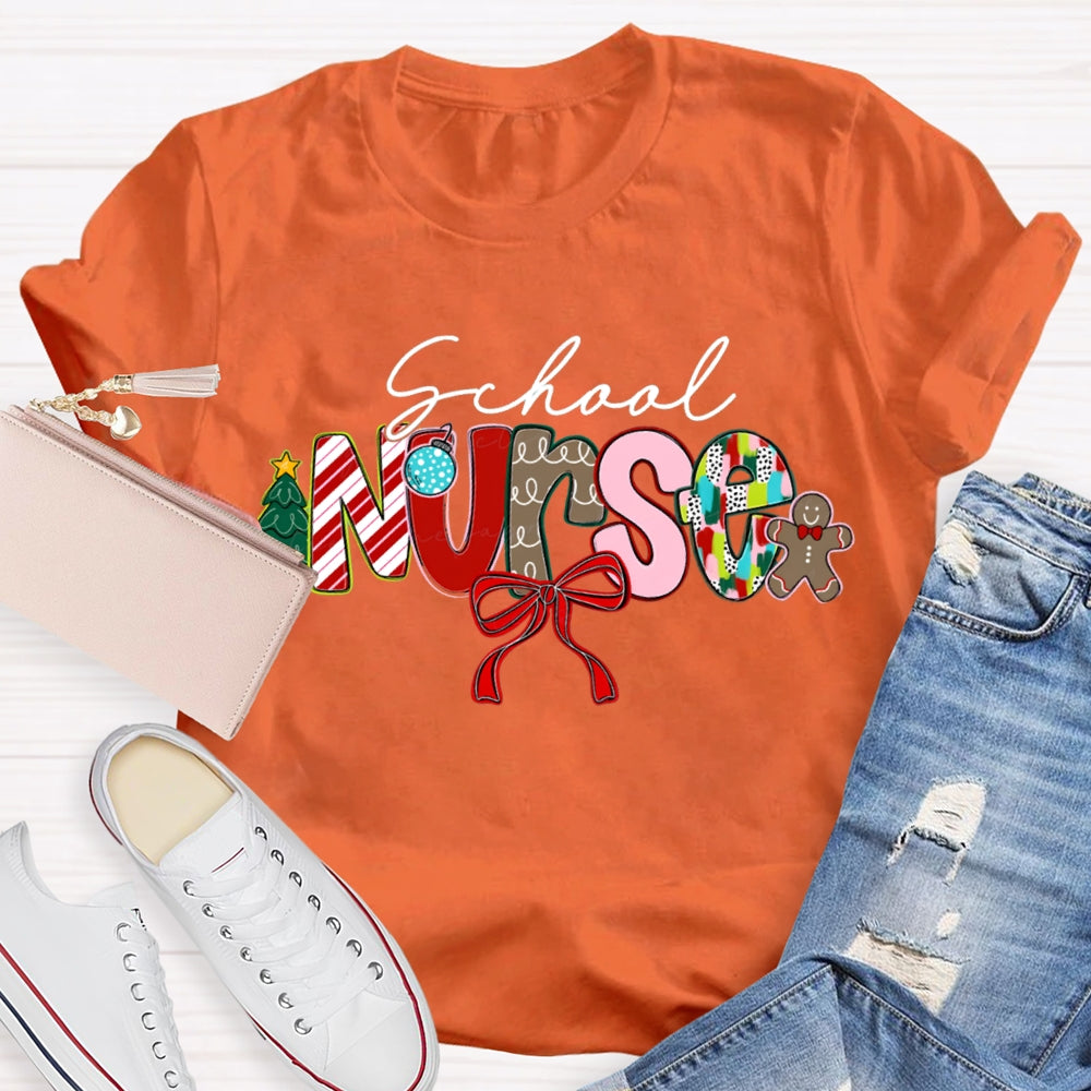 School Nurse Bow Christmas T-shirt